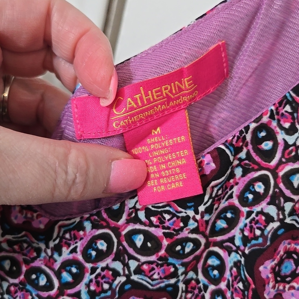 Womens Catherine MALANDRINO Floral Pink Purple Geo Boho Maxi Medium - Picture 2 of 4